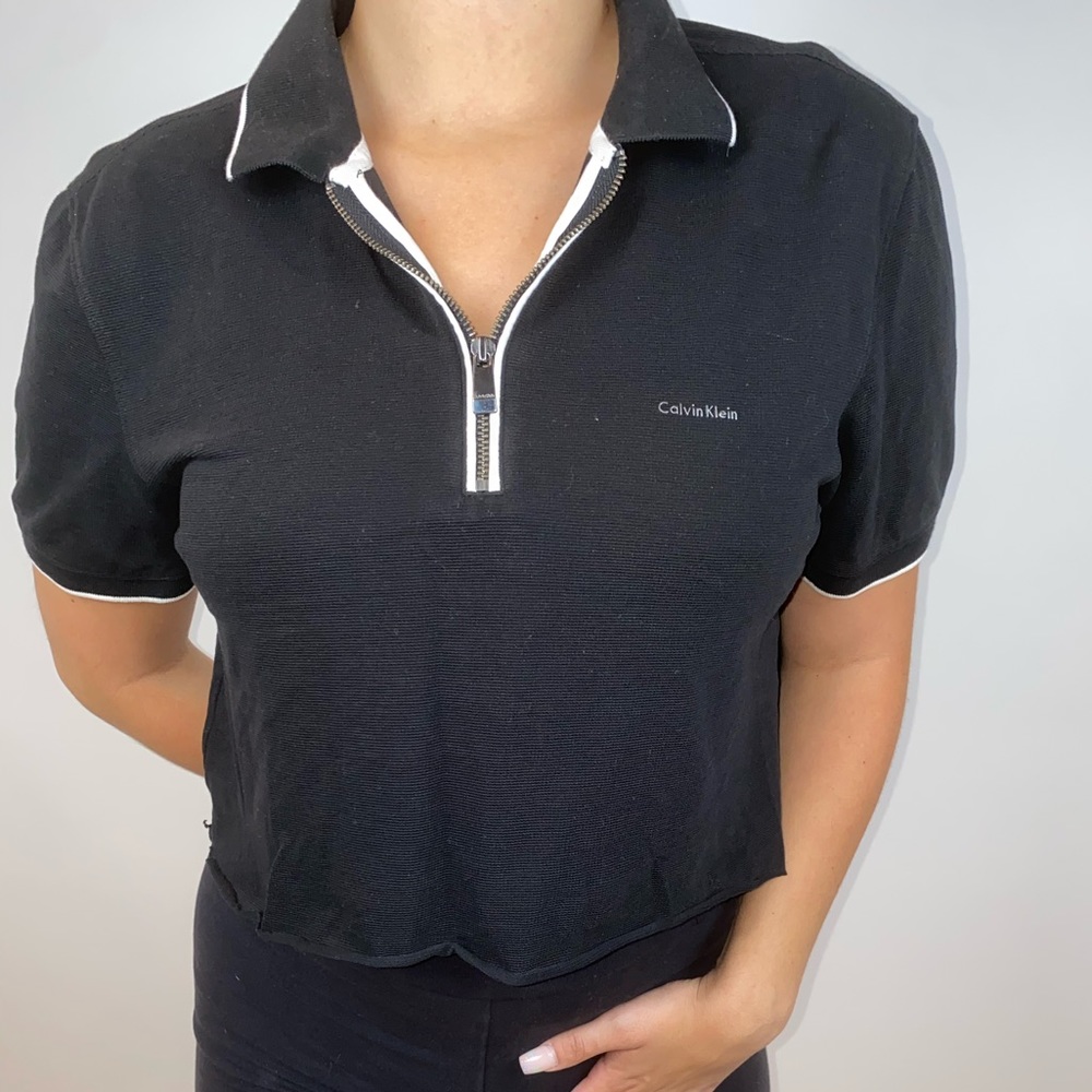 Black Calvin Klein Collared Crop Top